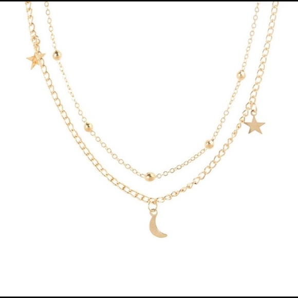 2 Gold Layer Star and Moon Necklace - Picture 2 of 7